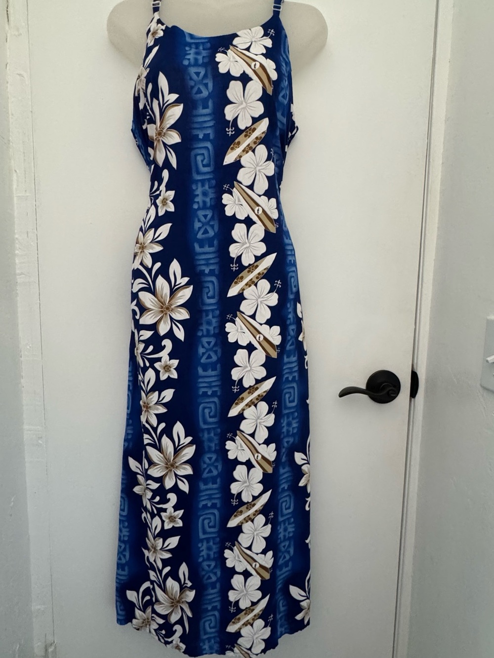 Blue Sky Navy Floral Maxi Dress with White and Tan Accents